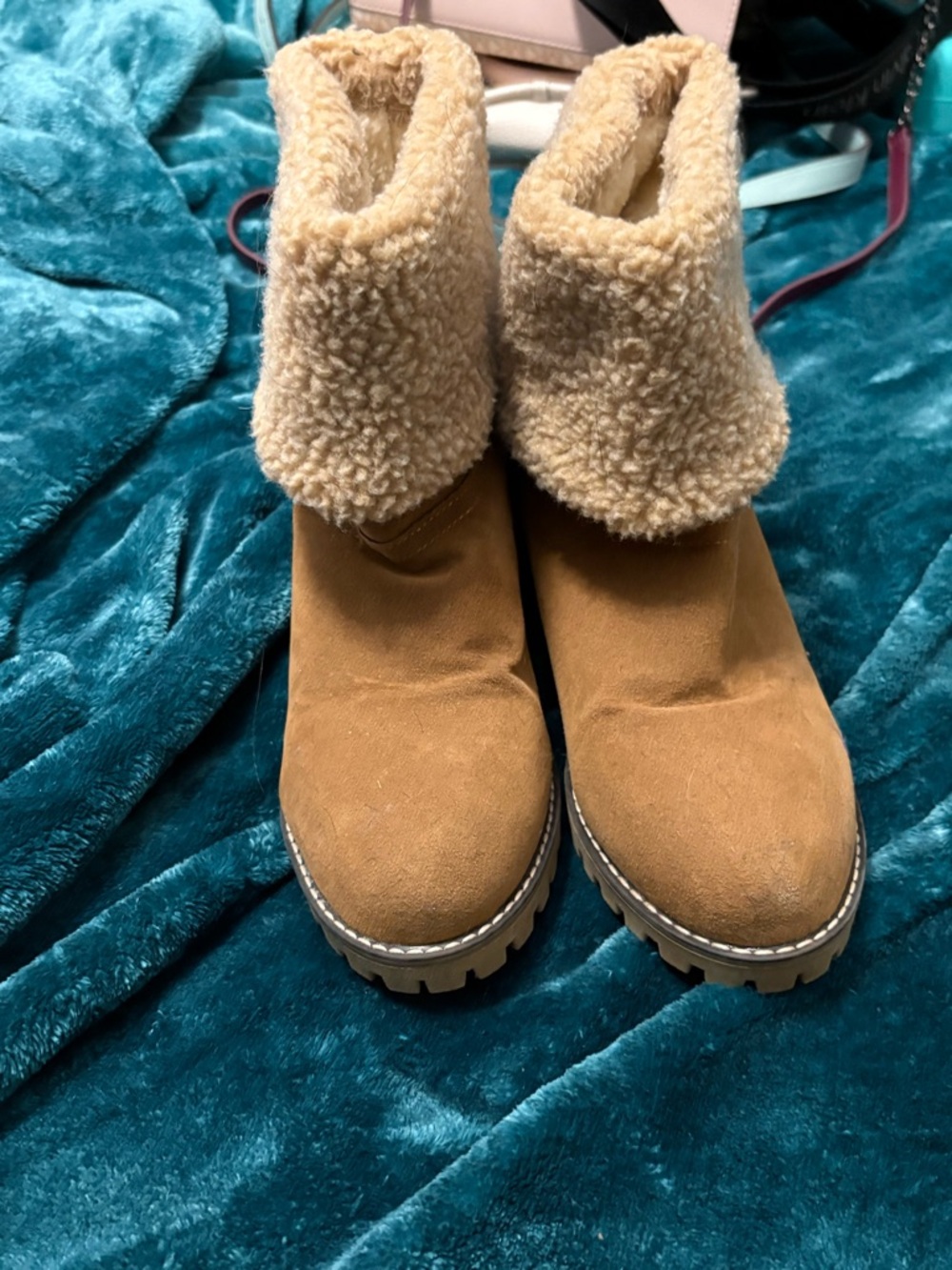 Women’s Tan Faux-Shearling Cuff Winter Boot